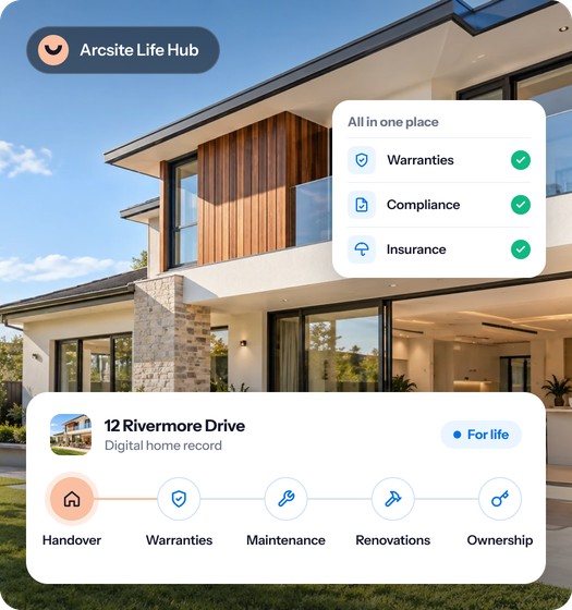 Arcsite Life Hub shown over a finished home